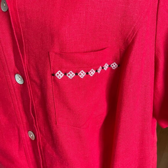 Vintage DressBarn Woman Red Linen Blouse Shoulder Pads Plus 16W u - Picture 6 of 7